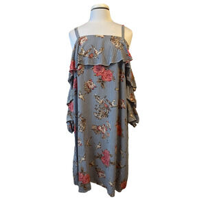 Mlle Gabrielle Womens Plus 2X Cottagecore Cold Ruffle Shoulder Dress Bird Floral